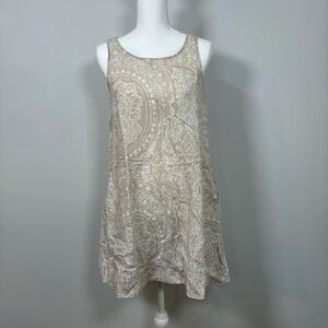 Boho Coastal Linen Shift Dress Womens Small Paisley Sleeveless Pockets